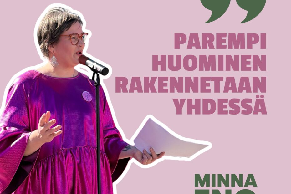 Minna Enqvist pitämässä Vappupuhetta